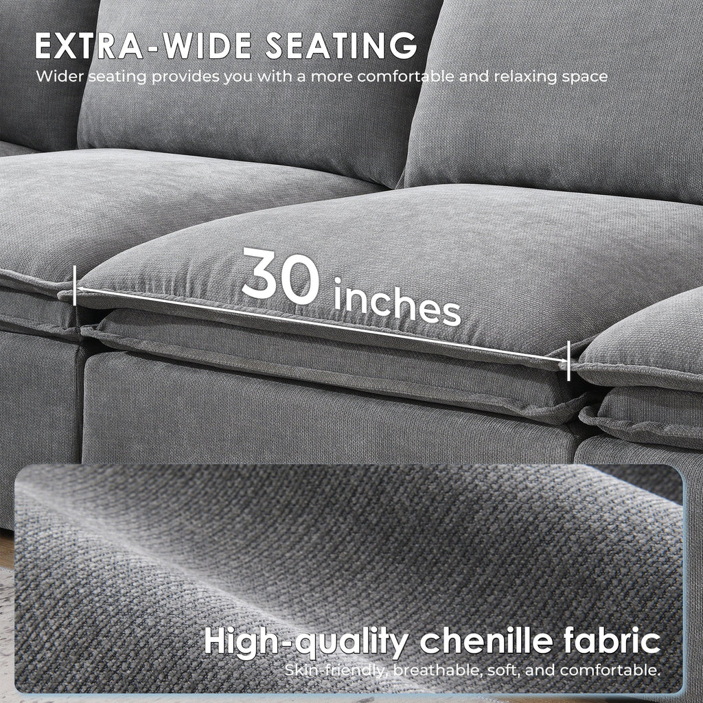 Modular Sectional Sofa with Movable Ottoman, 6-Seat L Shape.