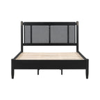 Solid Wood Queen Bed - Heavy Duty, Support 500 lbs - Black Headboard.