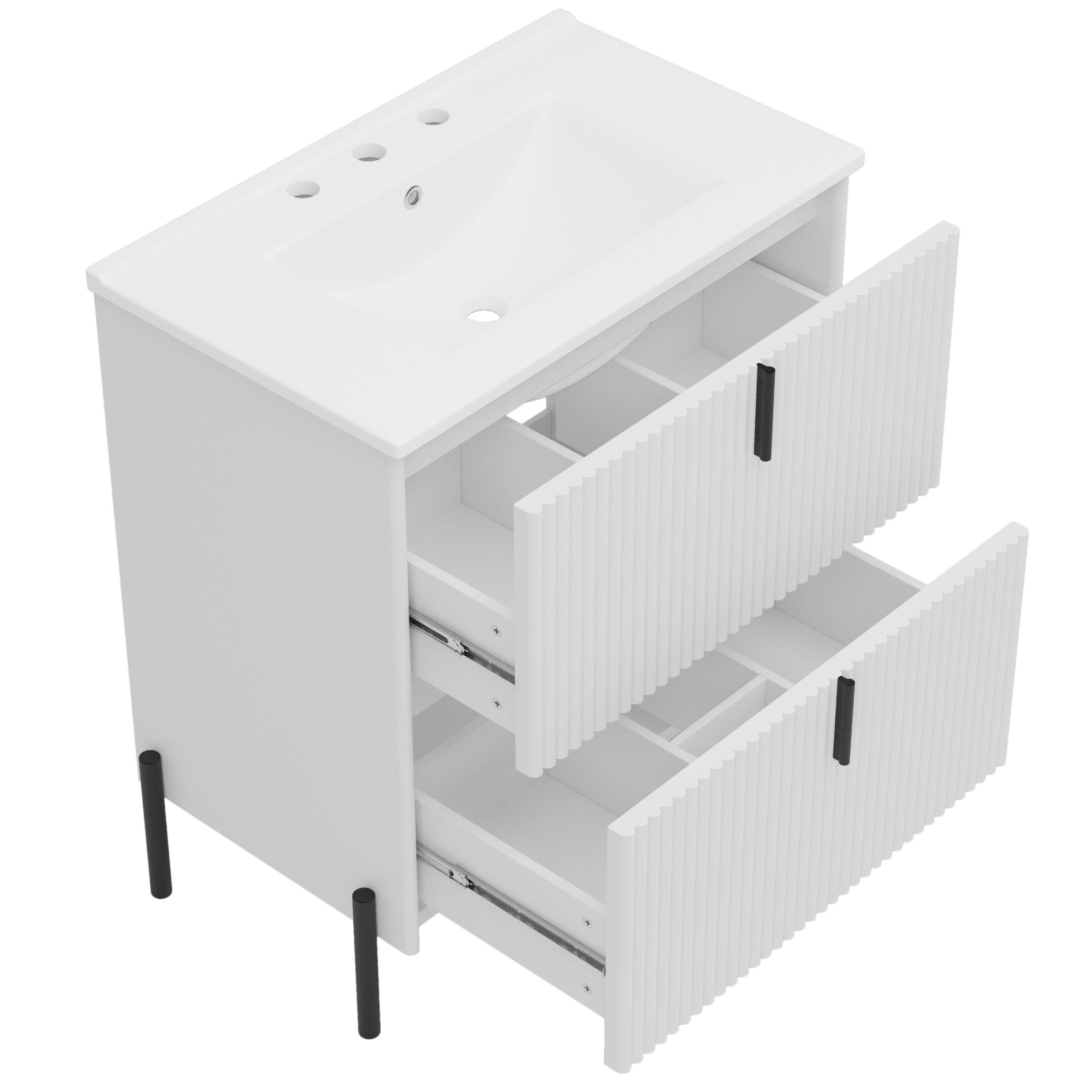 White Bathroom Vanity with Ceramic Sink - 30 Inch Design.