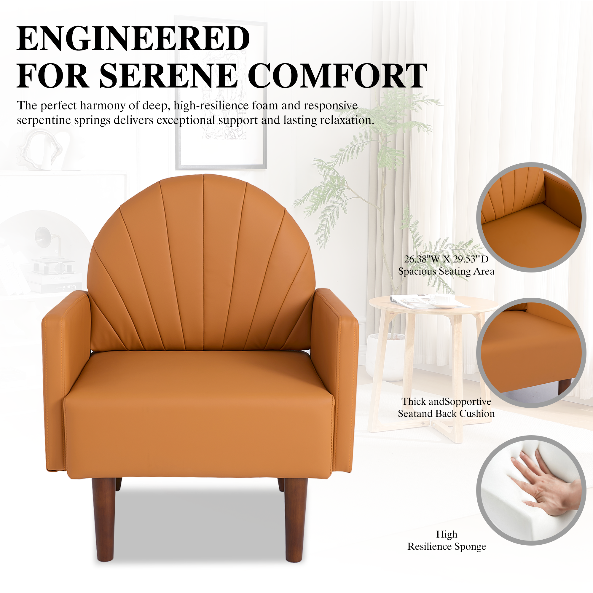 Shell-Shaped Armchair with PU Leather Upholstery.
