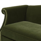 Elaine 77' Small Space Sofa in Olive Green Velvet.