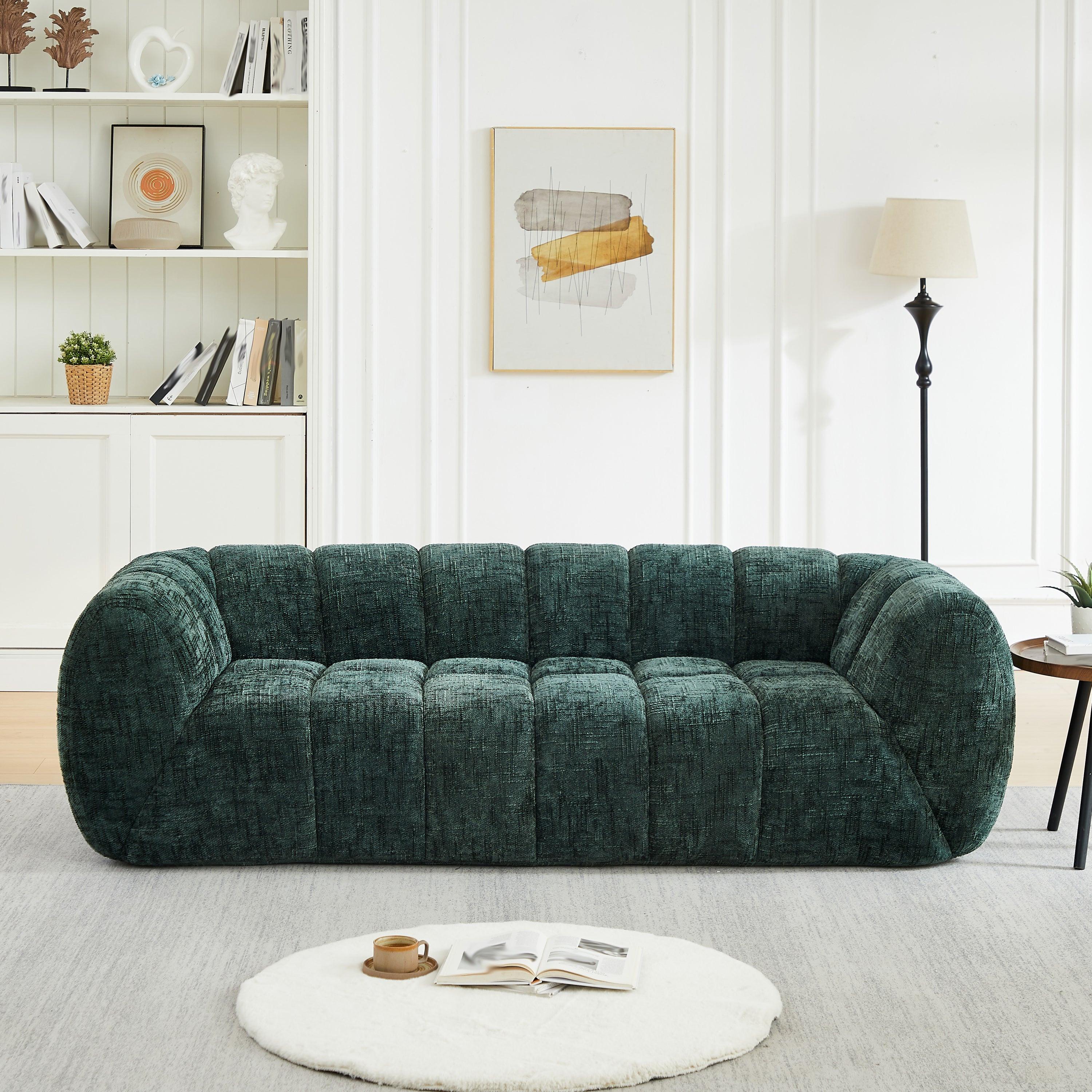 Chenille Foam Sofa - Modern Quilted Design for Comfort.