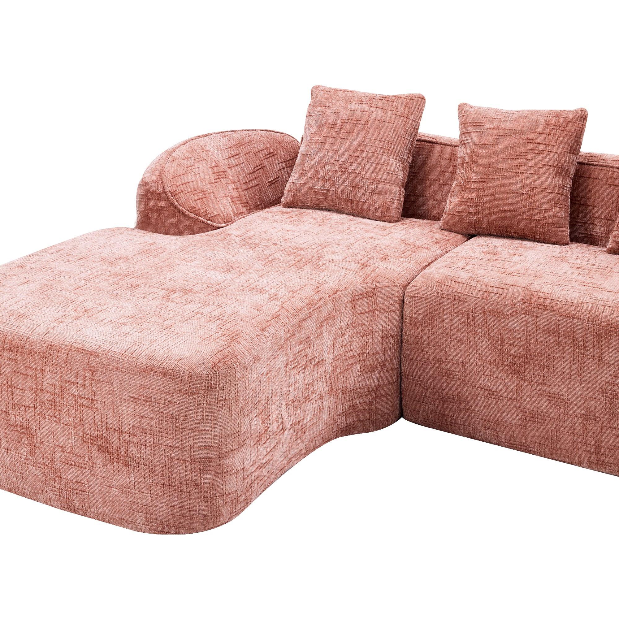 Pink Chenille L-Shaped Sofa Perfect for Living Room.