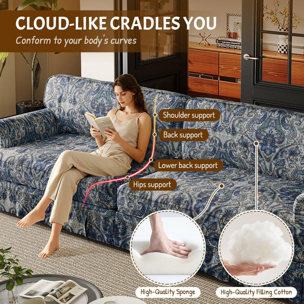 Luxuriously Comfortable Cloud Couch Blue Floral Sofa.