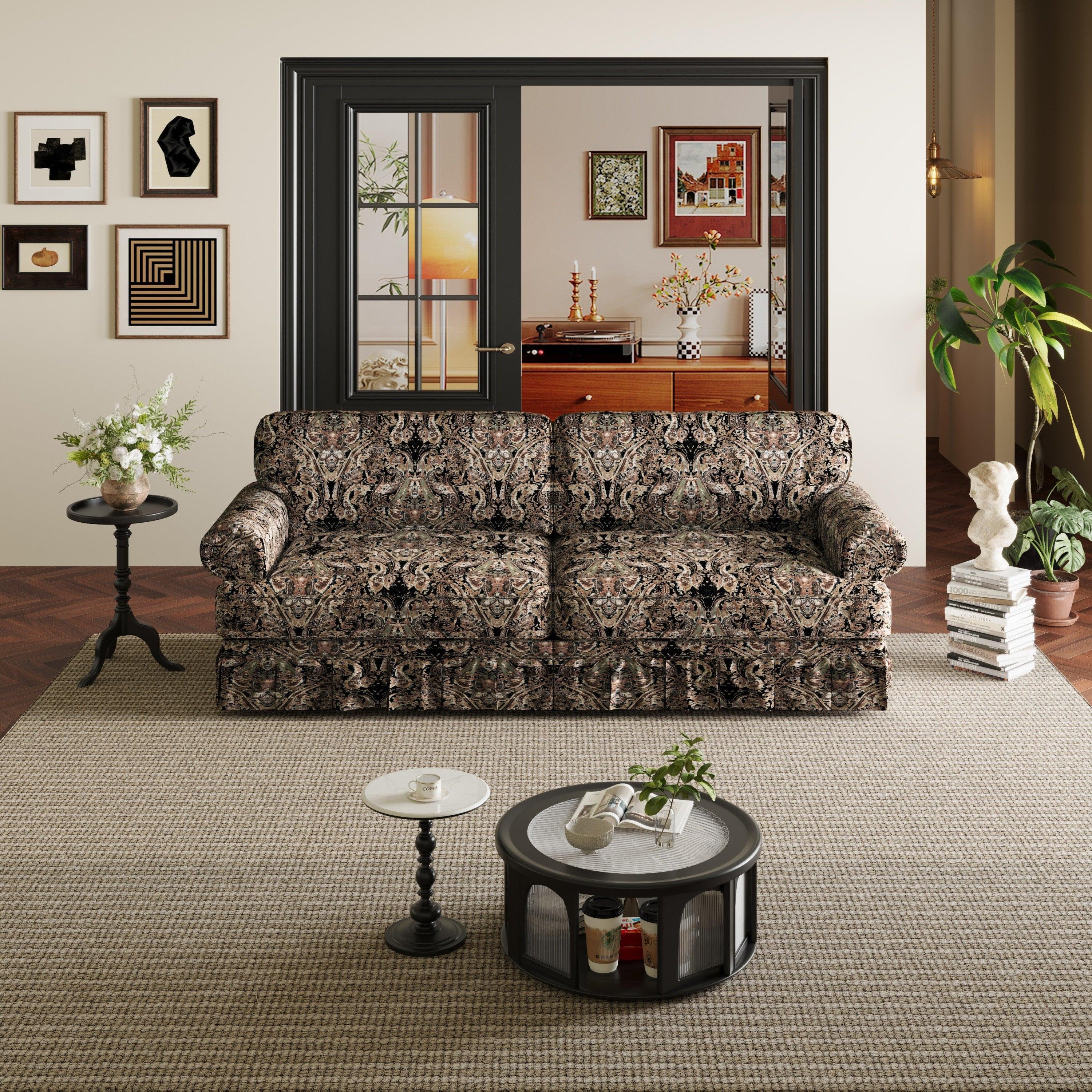 Black Floral Cloud Couch - 3&4-Seater Oxford Fabric Sofa.