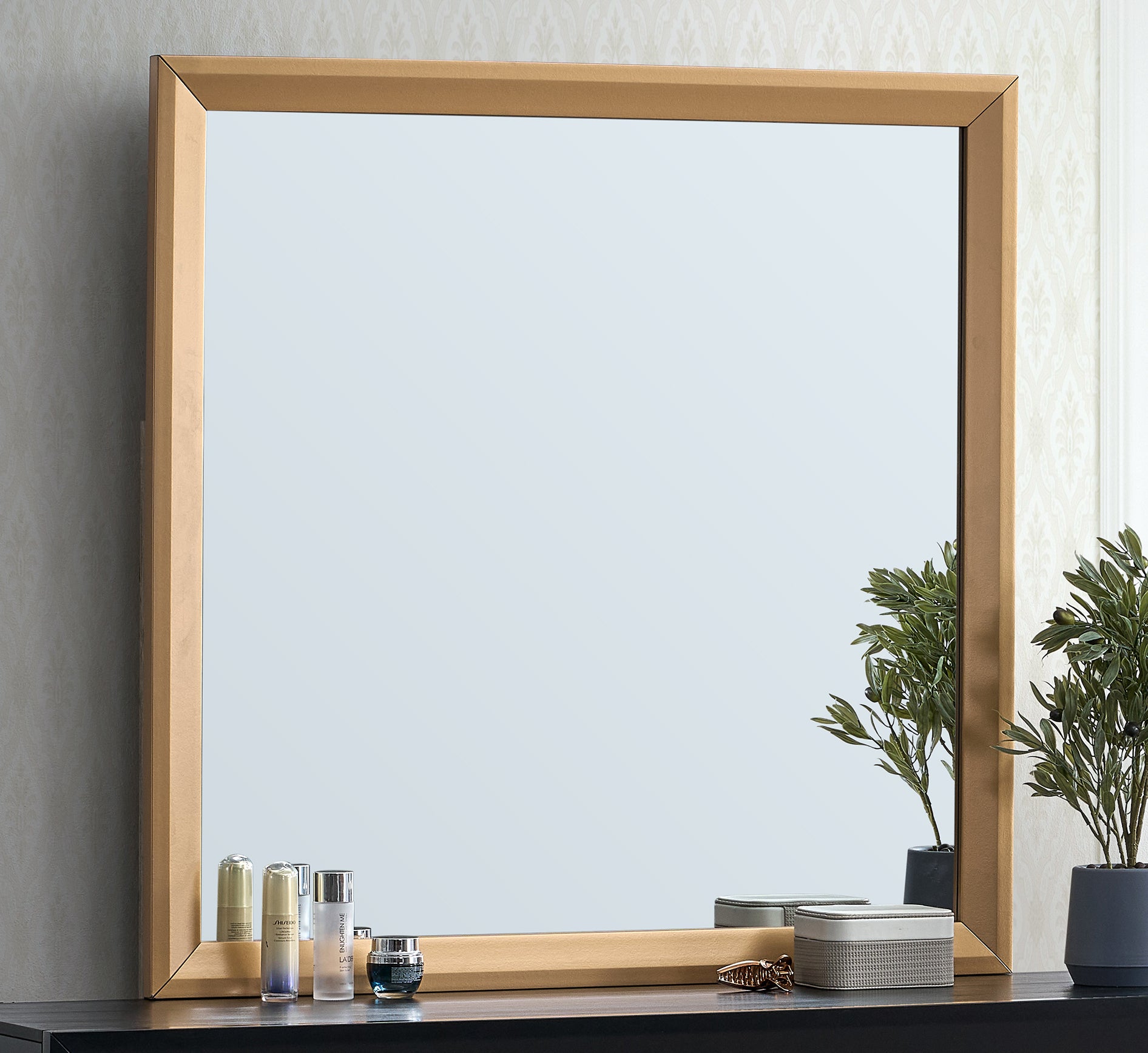 40-Inch Square Gold Finished Wall Mirror for Bedroom