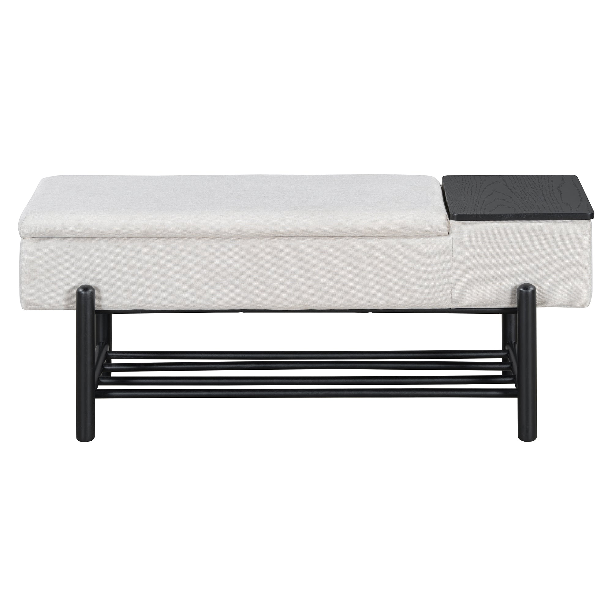 TREXM Farmhouse Upholstered Storage Bench with Hidden Compartment, Modern Entryway Bench for Living Room, Entryway, and Hallways (Black)
