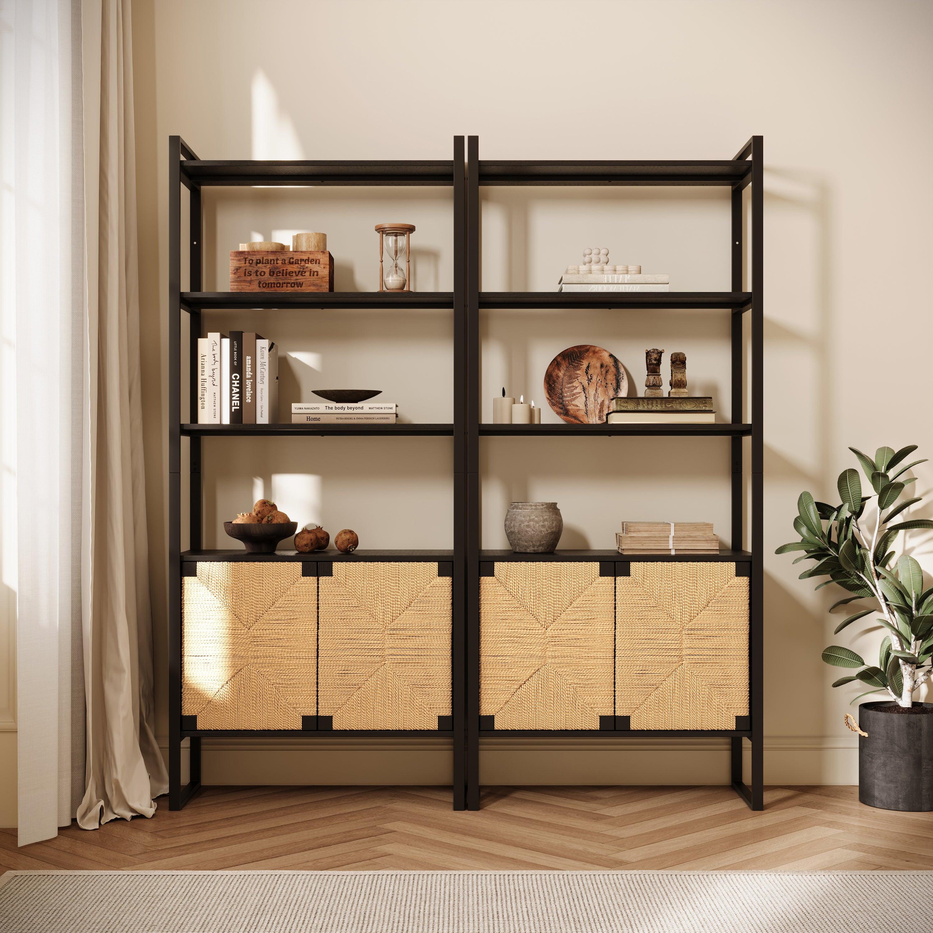 Rattan Cabinet Storage Bookshelf - Dual-Function Display Shelf.