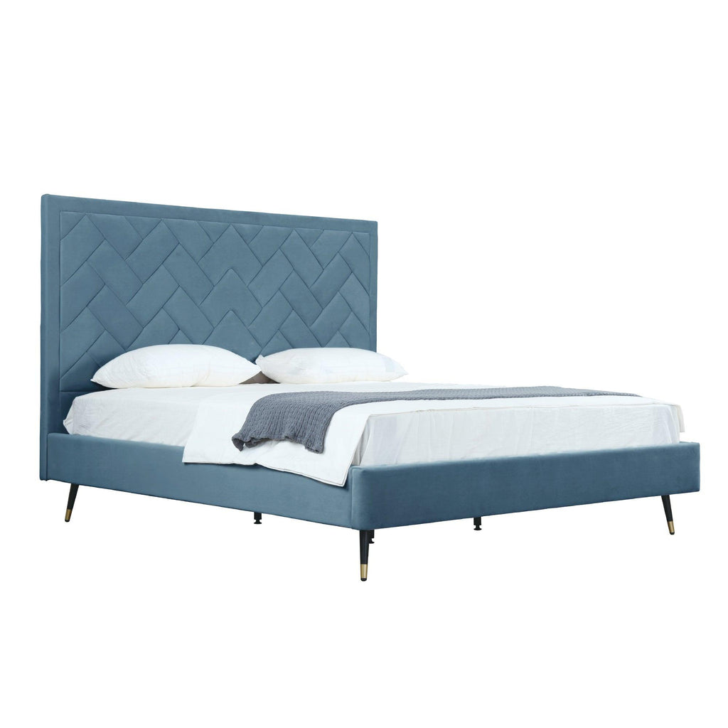 Crosby Upholstered Velvet King Bed in Blue.