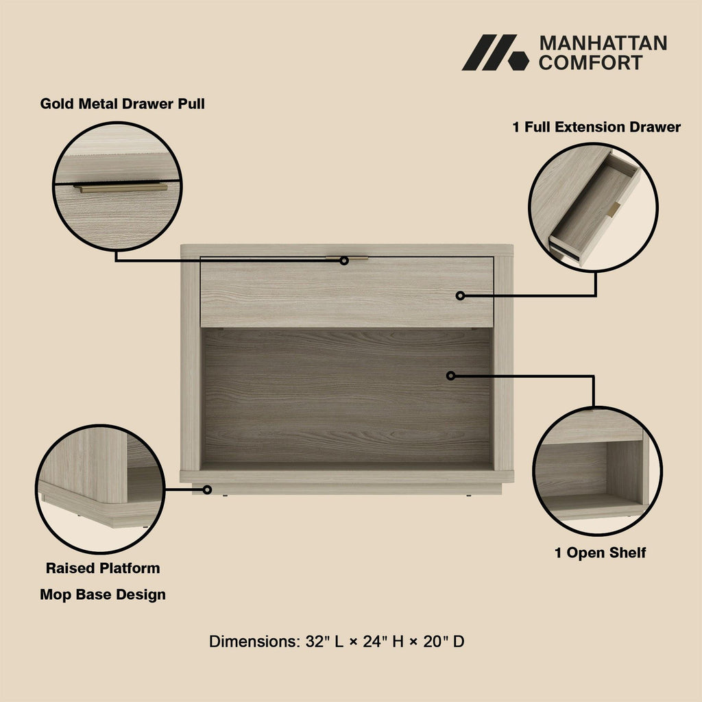 Evelyn 32' Nightstand in Natural (1-Drawer).