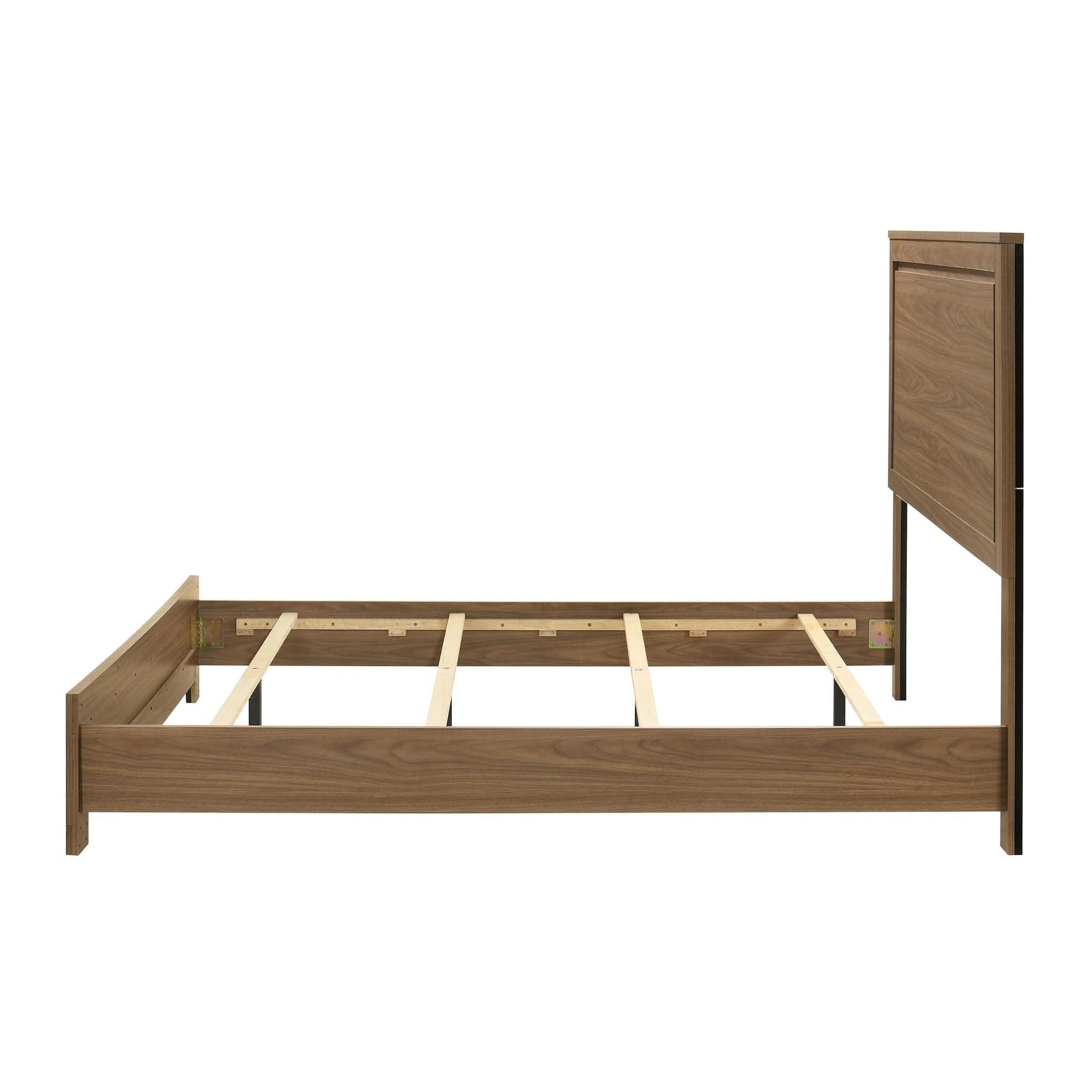 Walnut Chestnut King Size Bed Set With Dresser & Mirror.