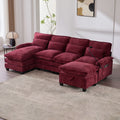 106" Wine Red U-Shape Sectional Cloud Sofa with Ottoman, Chaise Lounge & Storage | Chenille Sleeper Sectional with USB Charging