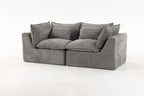 Cloud Couch 2-seat modular sectional in grey velvet fabric, featuring deep seating and soft cushions for maximum comfort.