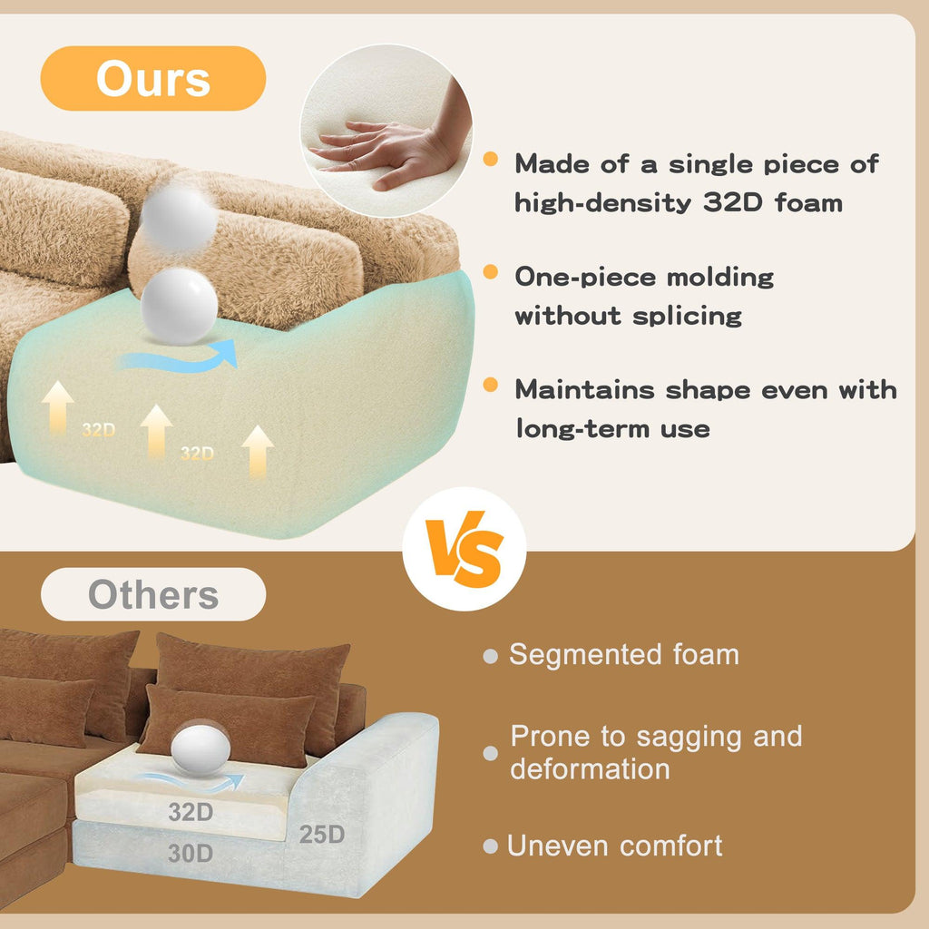 Plush Fabric Modular Sectional Sofa - No Assembly, Anti-Slip.