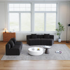 Chenille Curved Sectional Sofa with 4 Pillows.