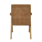 Chocolate Chenille Arm Chairs with Oak.