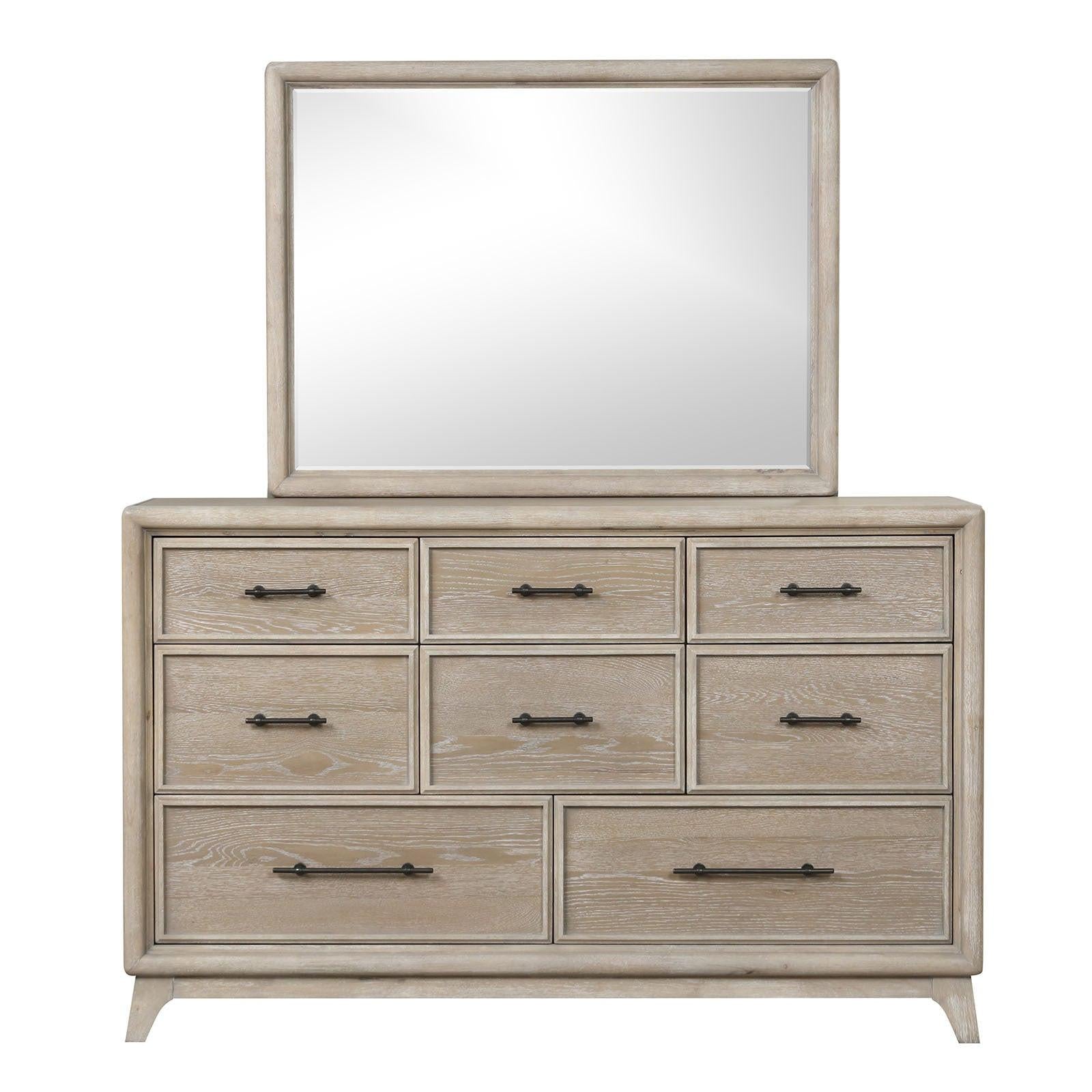 Oak Finish Rubberwood Dresser with 8 Drawers for Bedroom.