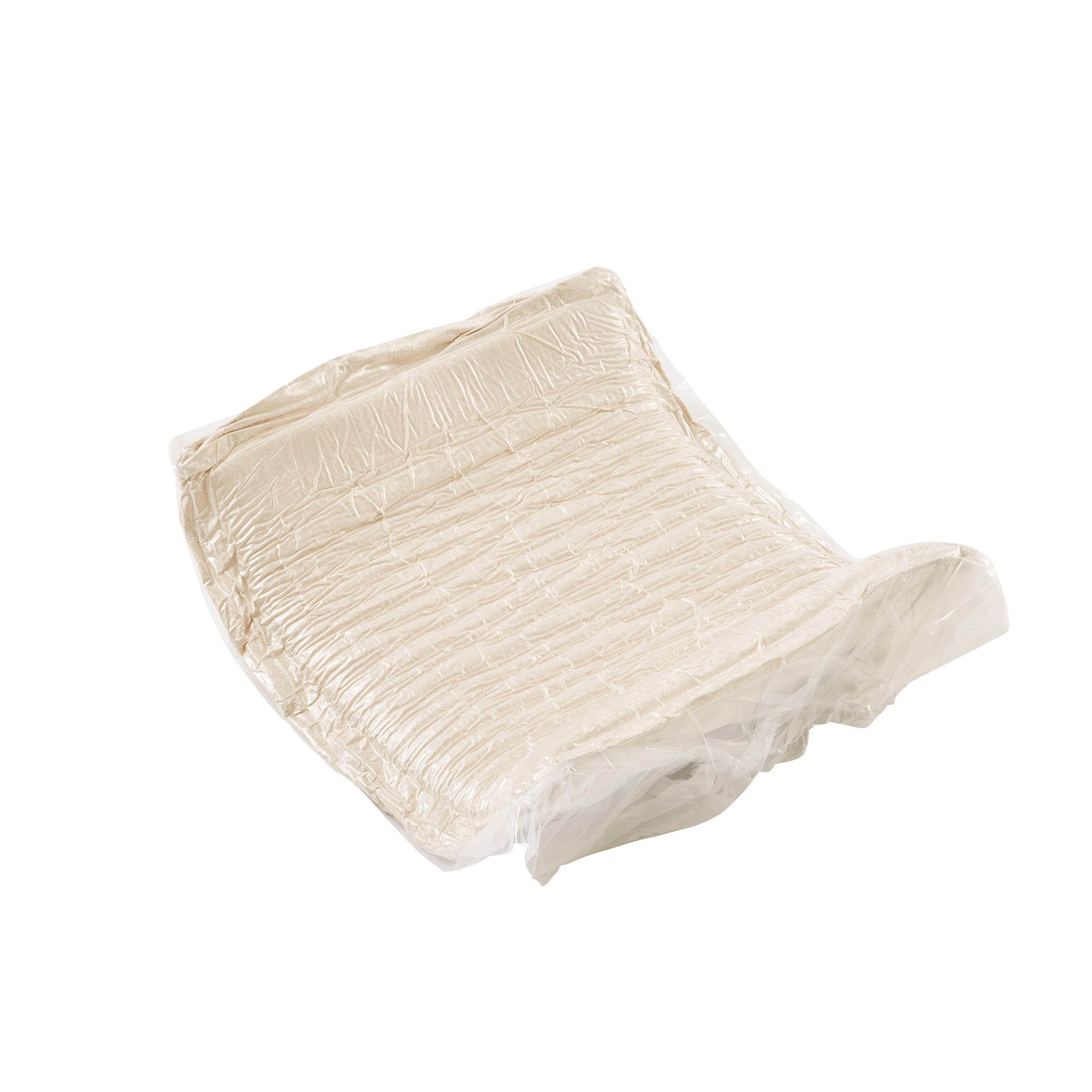 Vacuum-sealed cushion of Velvet L Shape Modular Sofa wrapped in protective plastic, highlighting no-assembly and easy setup.