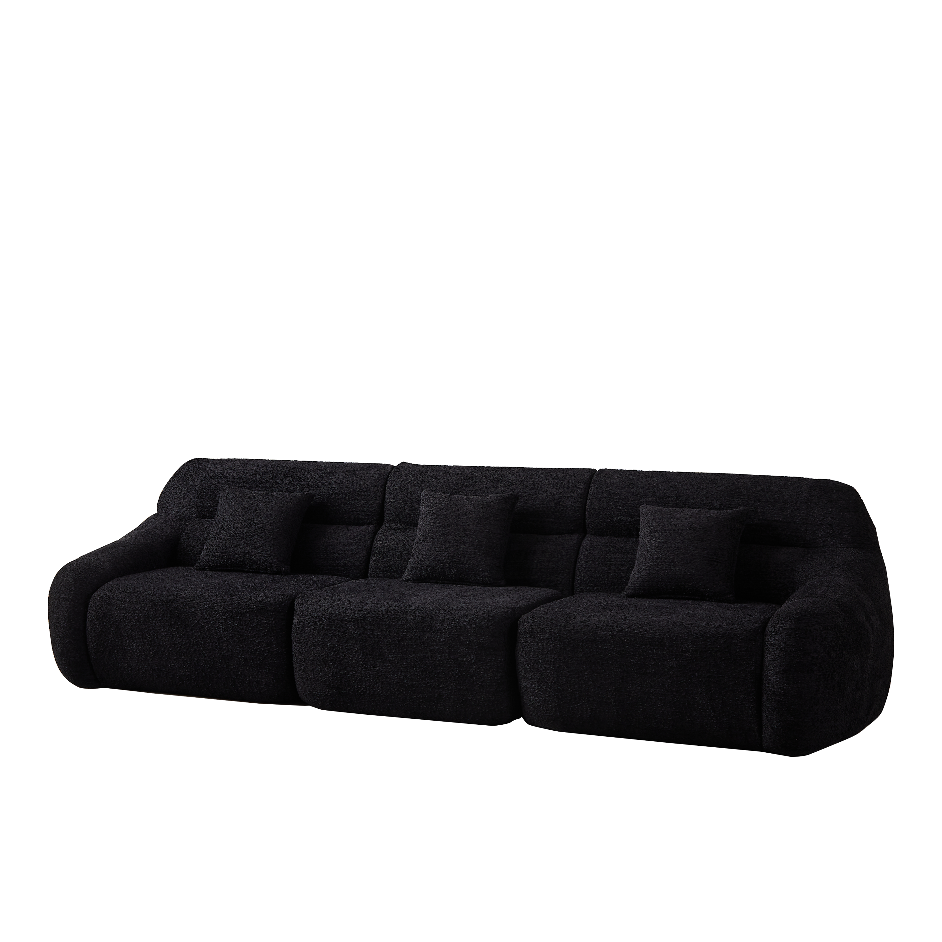 Side angle of Modern Black Modular Sofa - Luxury Chenille 4-Seater with curved 123.2-inch frame and plush seating.