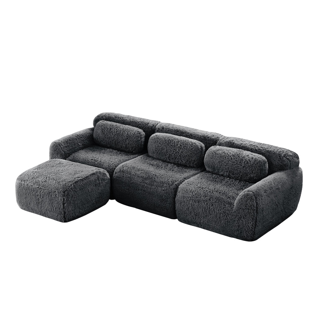 Dark Grey Plush Sofa - L-Shaped, No Assembly | Modular Design offering a versatile layout with plush cushions and anti-slip support.