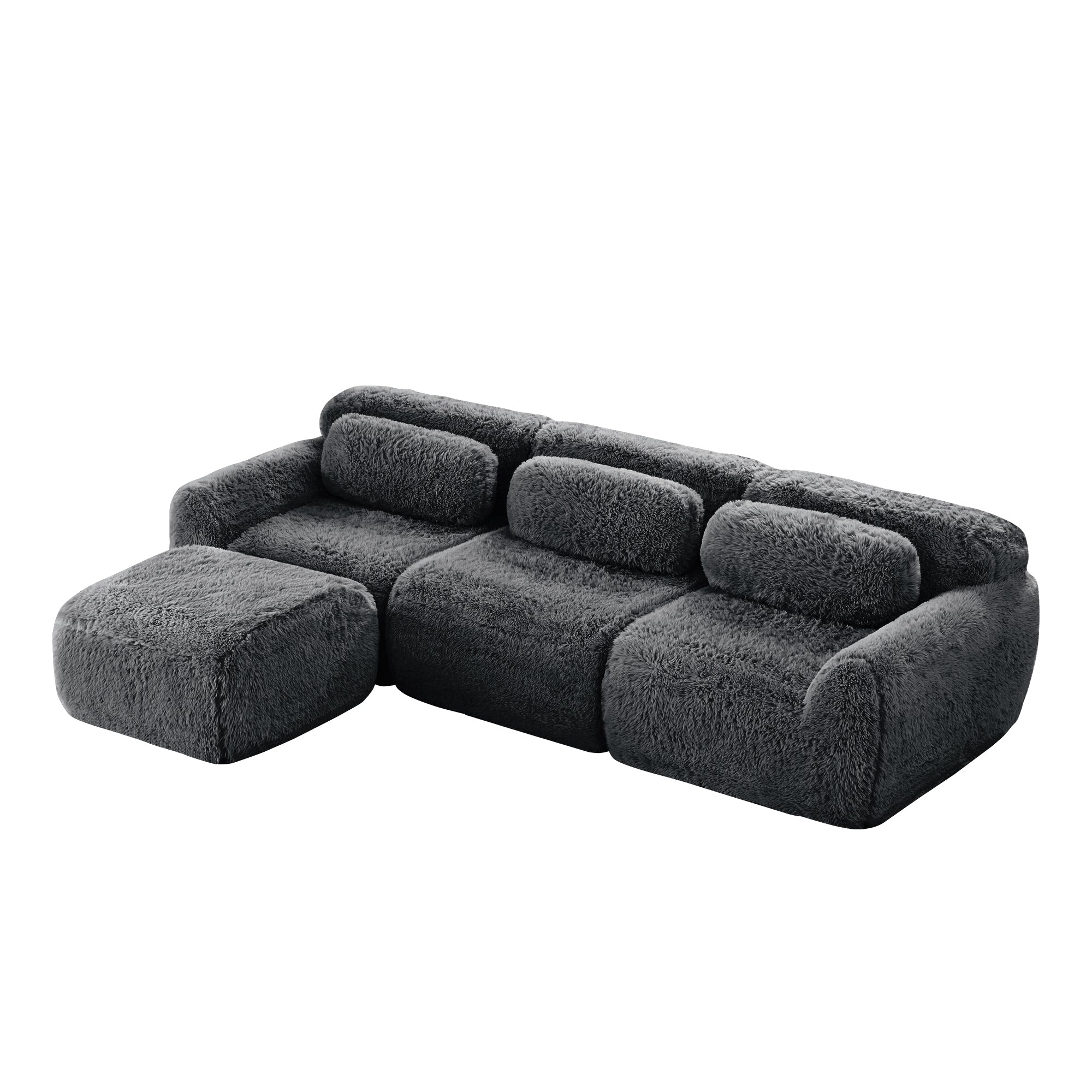 Dark Grey Plush Sofa - L-Shaped, No Assembly | Modular Design offering a versatile layout with plush cushions and anti-slip support.