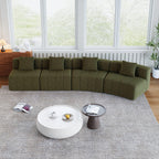 Curved Sectional Sofa with 4 Pillows for Comfortable Seating.