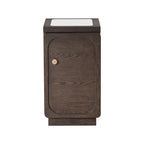 Front view of Compact Transitional Side Table with rounded door design and dark walnut finish, ideal for transitional interiors.