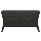 Refined Industrial 4-Door Credenza with Wooden Arc Legs & Bronze Clasps – Advanced Storage Design, Black MDF