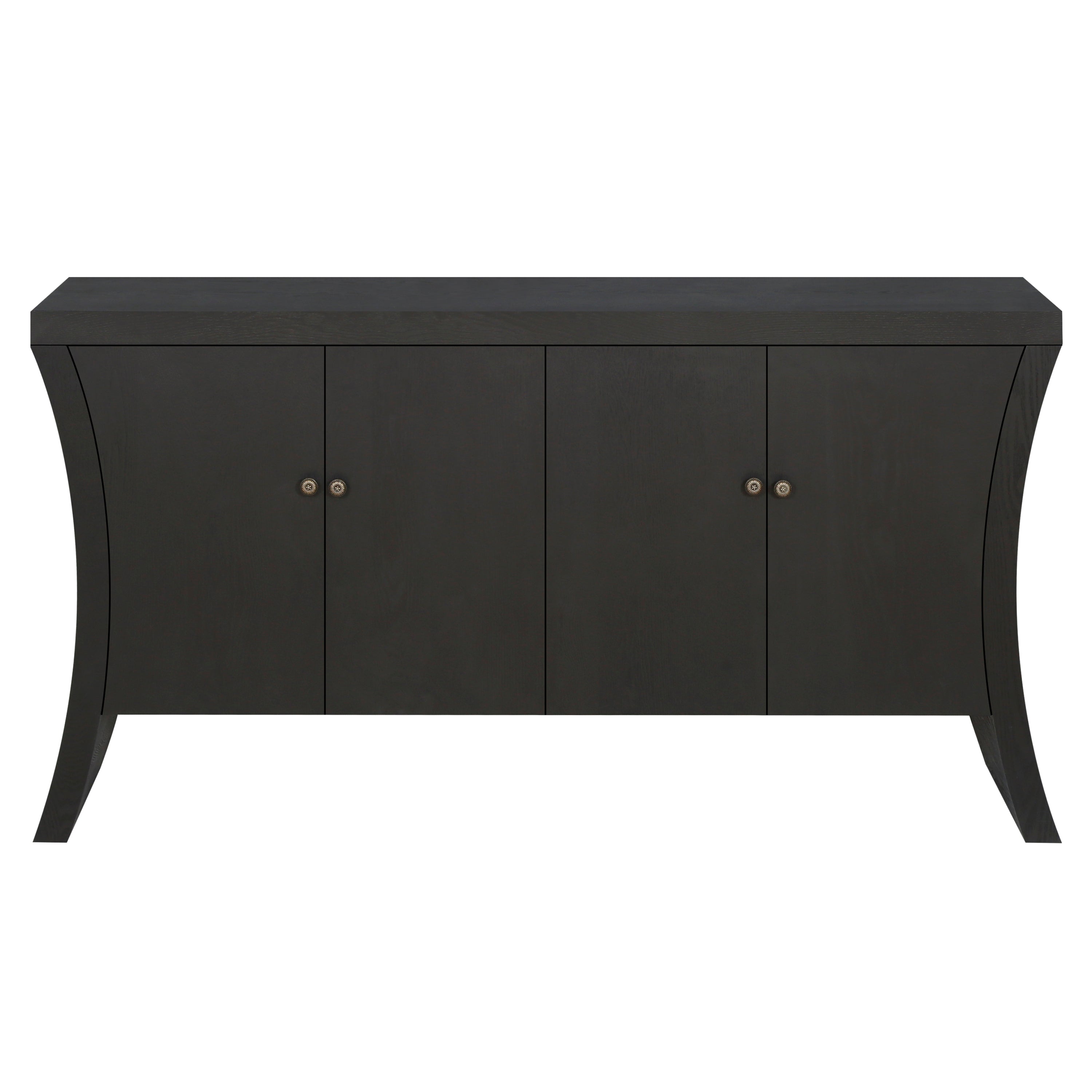 Refined Industrial 4-Door Credenza with Wooden Arc Legs & Bronze Clasps – Advanced Storage Design, Black MDF