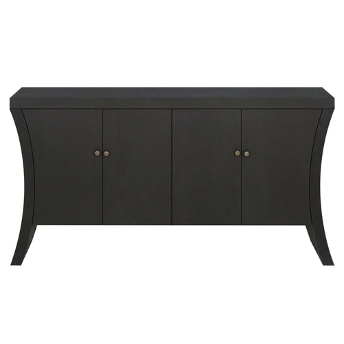 Refined Industrial 4-Door Credenza with Wooden Arc Legs & Bronze Clasps – Advanced Storage Design, Black MDF.