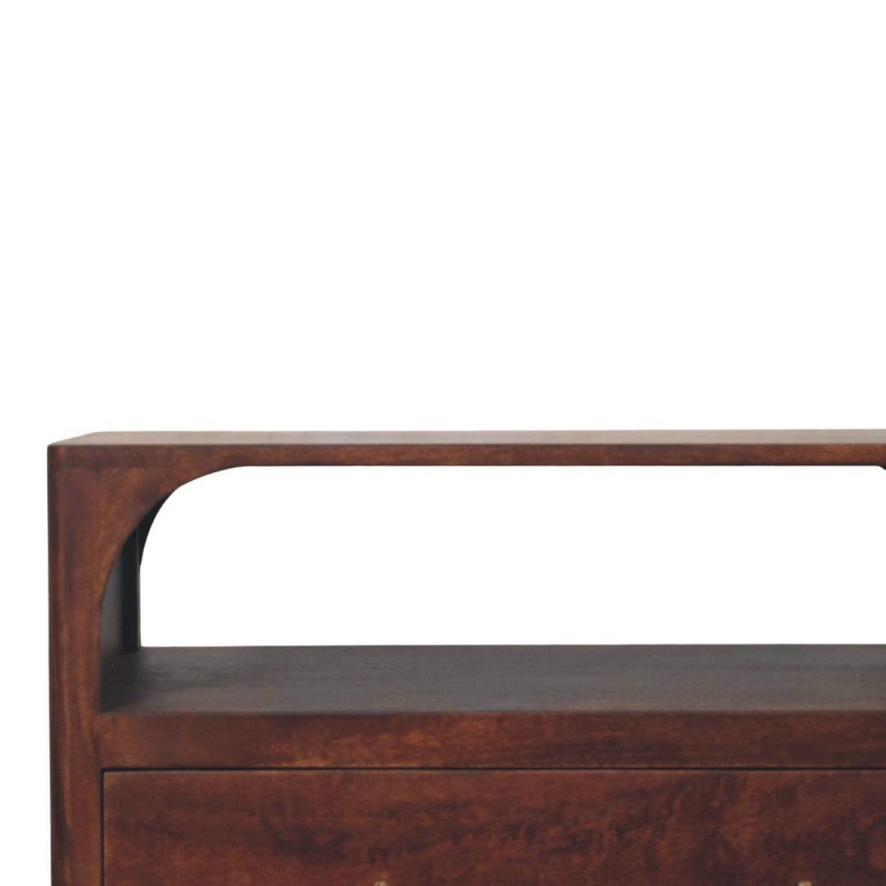 Solid Wood 3 Drawer Chest with Arched Edge Design.