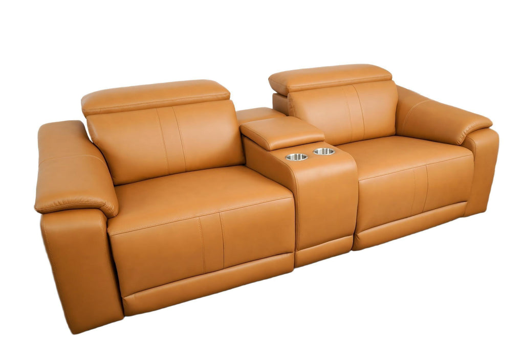 3-Piece Modular Leather Sofa with Cup Holders for Comfort.