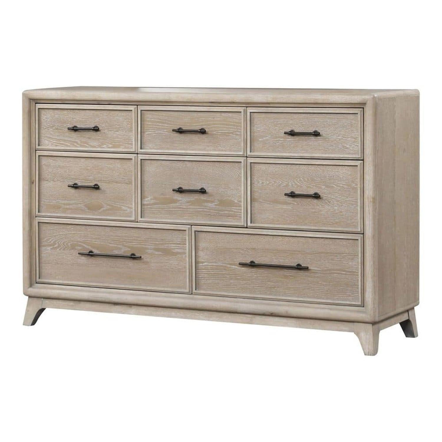 Oak Finish Rubberwood Dresser with 8 Drawers for Bedroom.