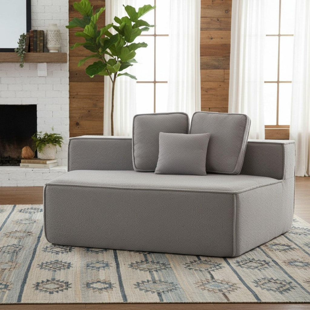 Modern Minimalist Teddy Fabric Single Sofa Chair, Plush Upholstered Seating with Three Supportive Back Cushions for Stylish Living Rooms and Cozy Interiors-33017-R.