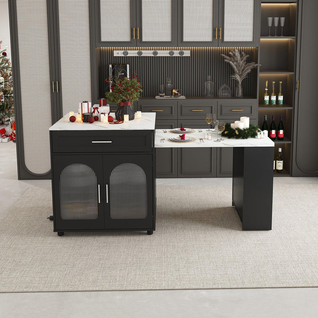 Expandable Kitchen Island with Power Outlet & Storage.