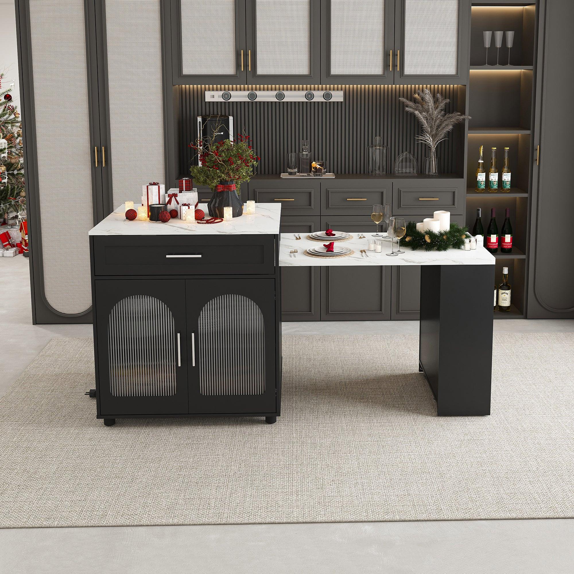 Expandable Kitchen Island with Power Outlet & Storage.