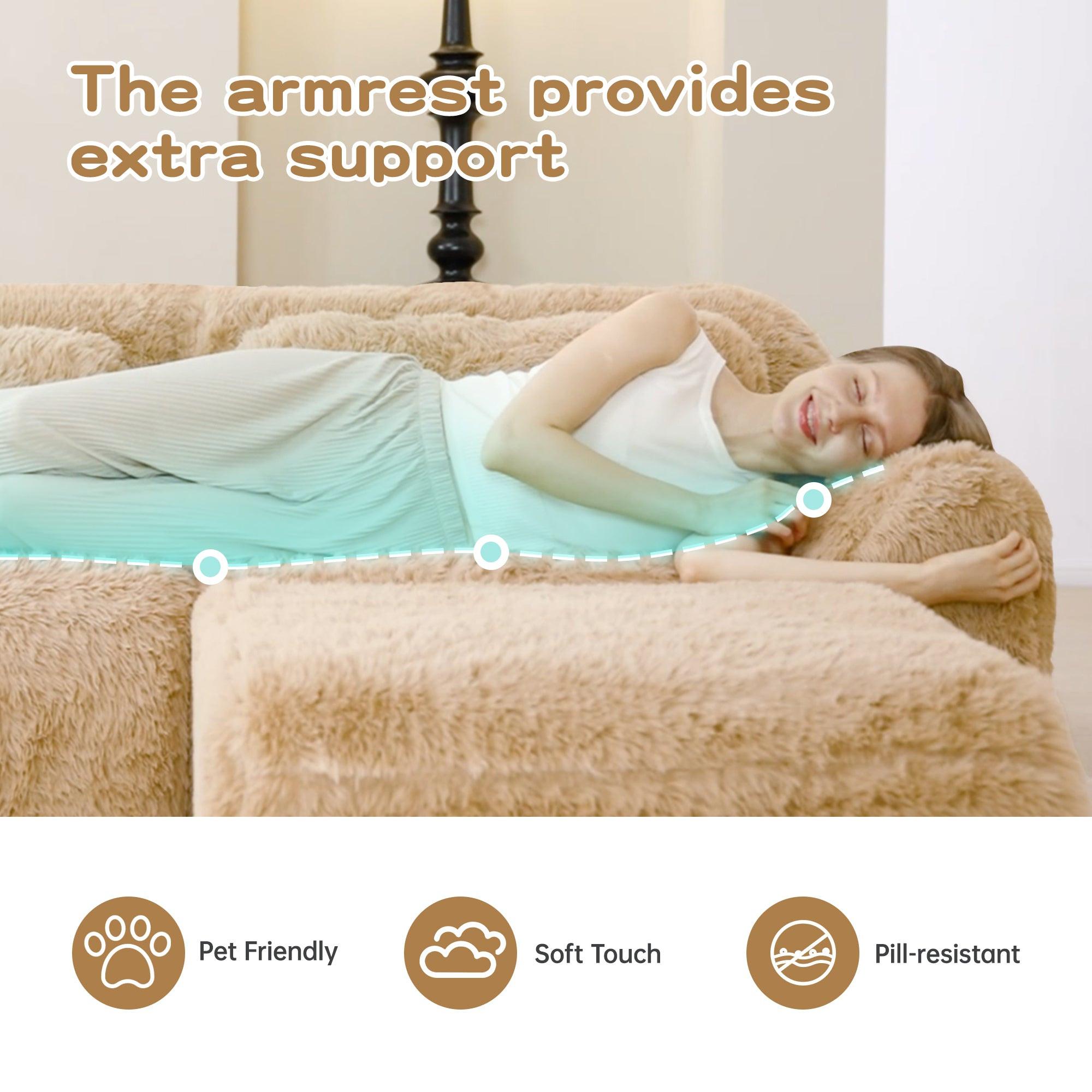 Plush Fabric Modular Sectional Sofa - No Assembly, Anti-Slip.