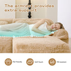 Woman lying on plush 2-seater modular sofa with armrest support, highlighting pet-friendly and soft-touch features.