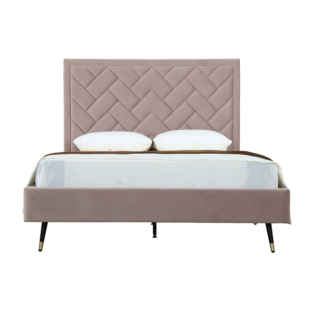 Crosby Upholstered Velvet Queen Bed in Blush