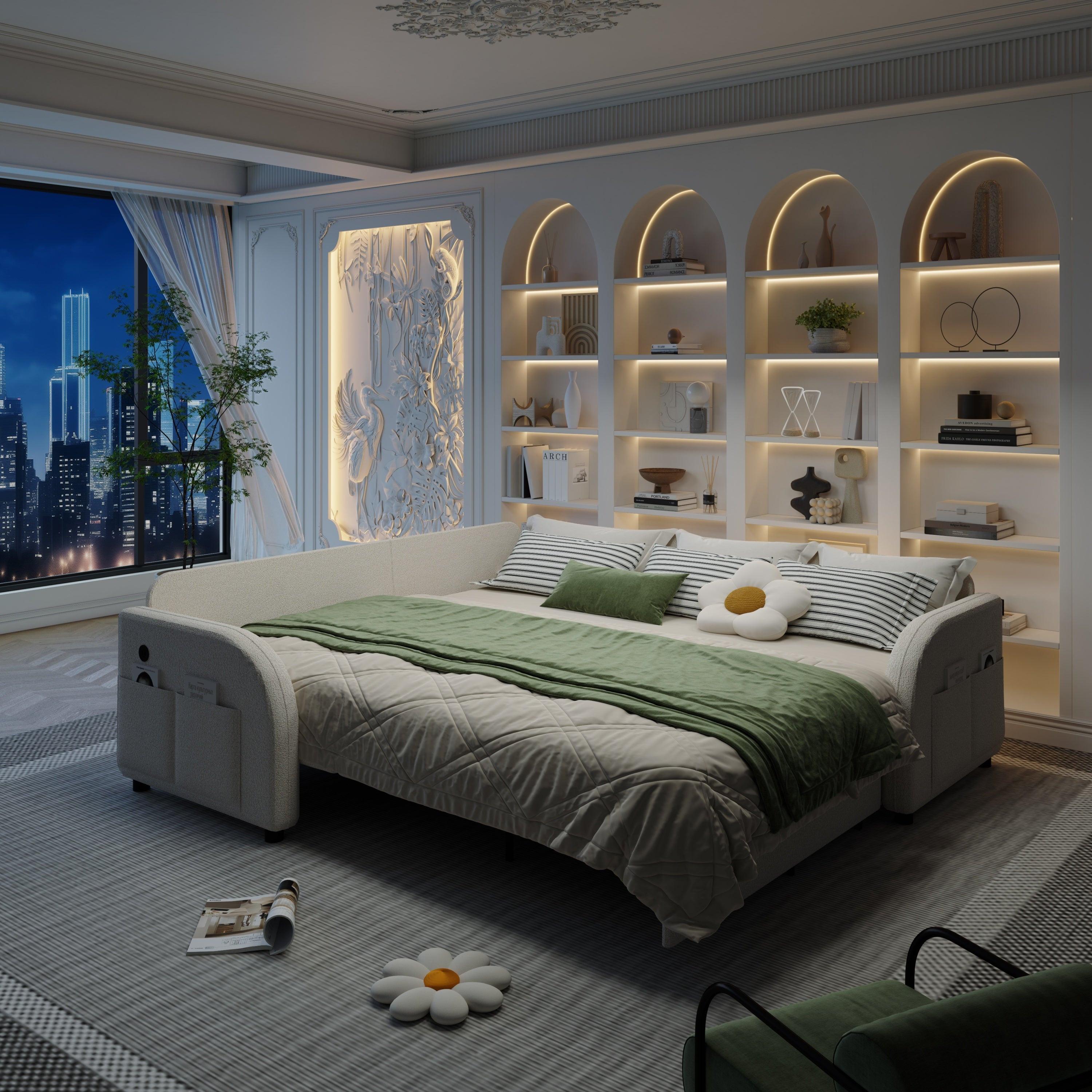 85.1' L-Shaped Sofa with Pull-Out Bed and USB Port.