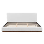 White Boucle Upholstered Bed - King Size with Solid Wood Frame.