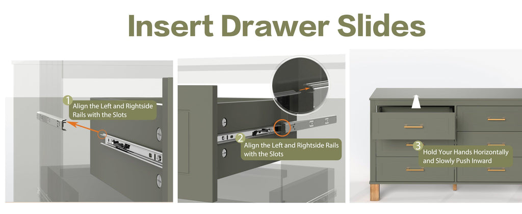 Modern 6-Drawer Dresser with Metal Handles.