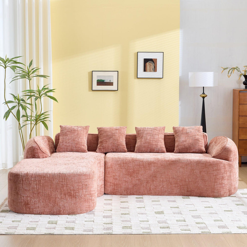Pink Chenille L-Shaped Sofa Perfect for Living Room.