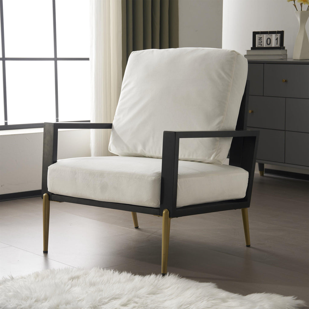 Mid-Century Modern Armchair - White Velvet and Gold Legs.