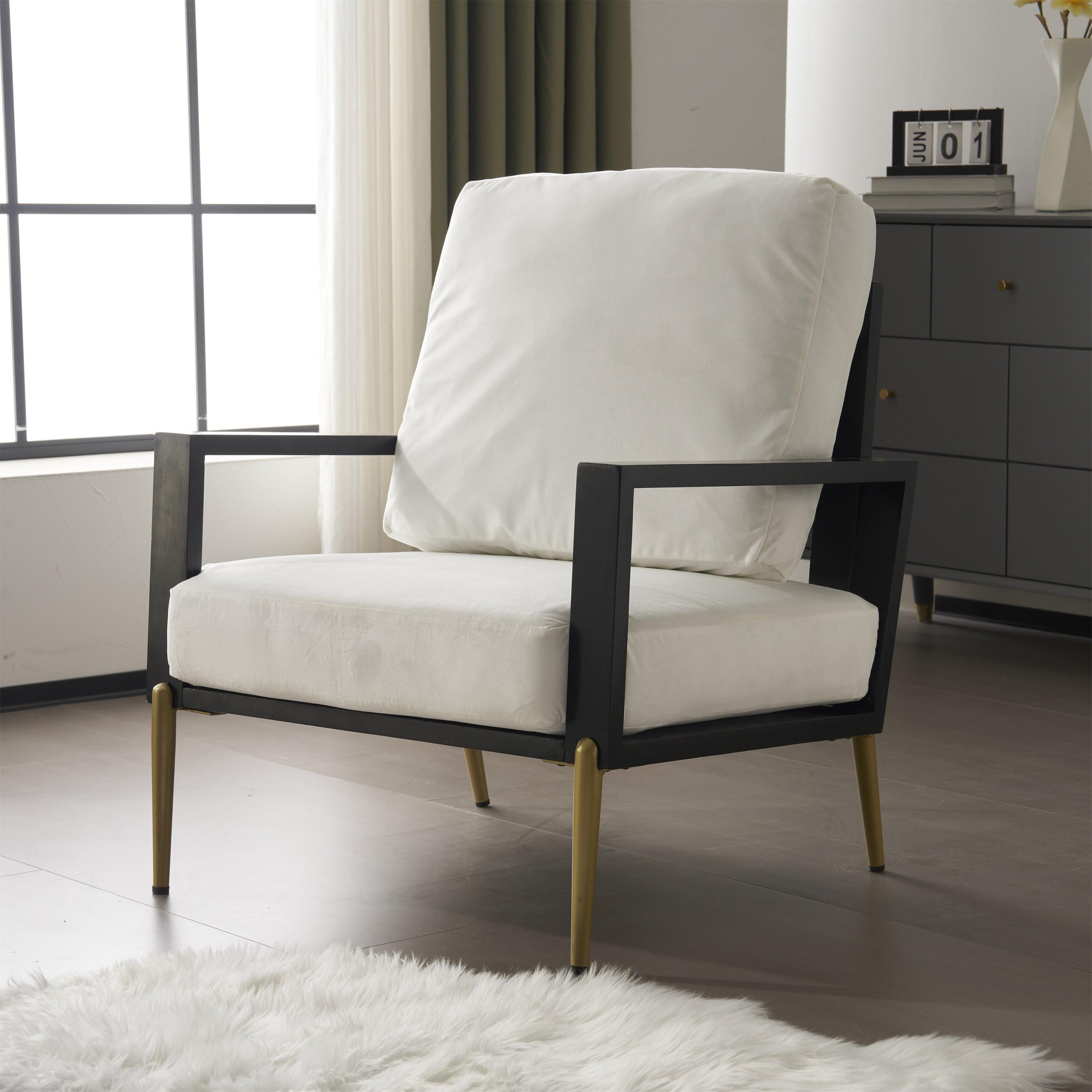 Mid-Century Modern Armchair - White Velvet and Gold Legs.