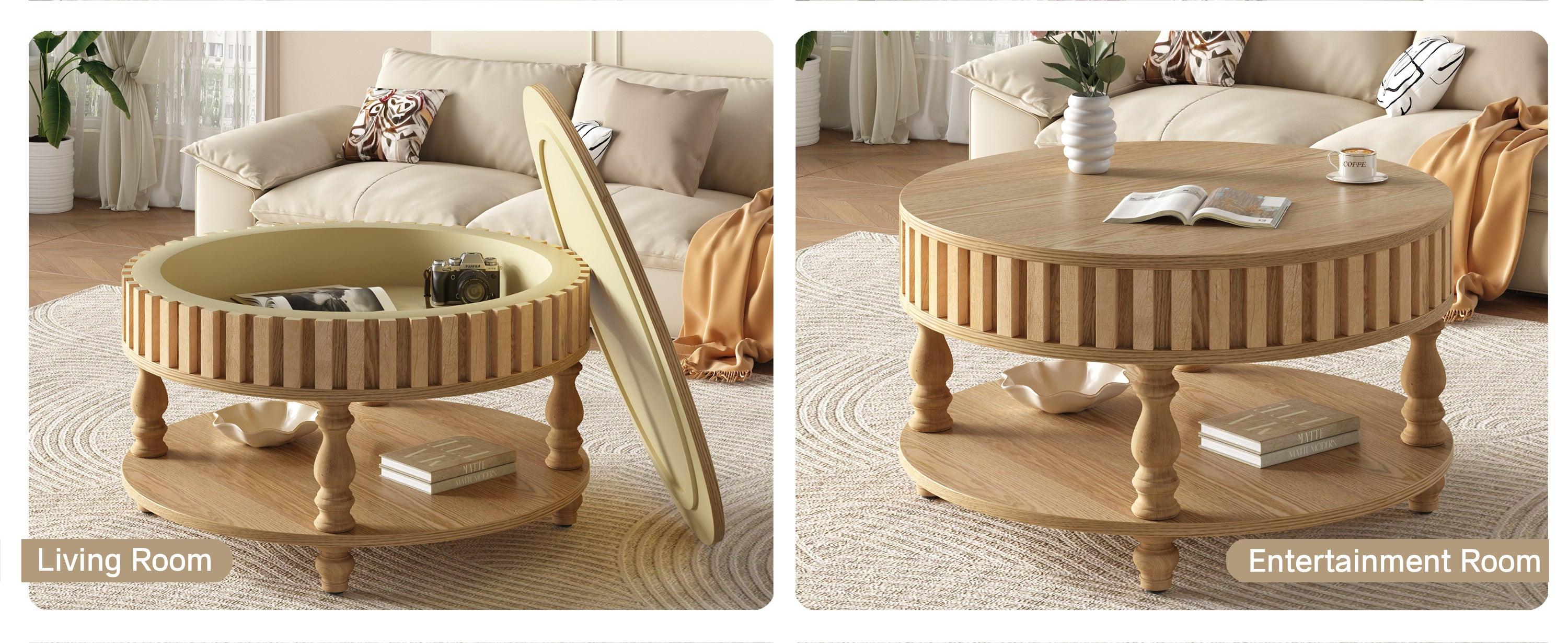 Mid-Century Modern Fluted Coffee Table with Storage.