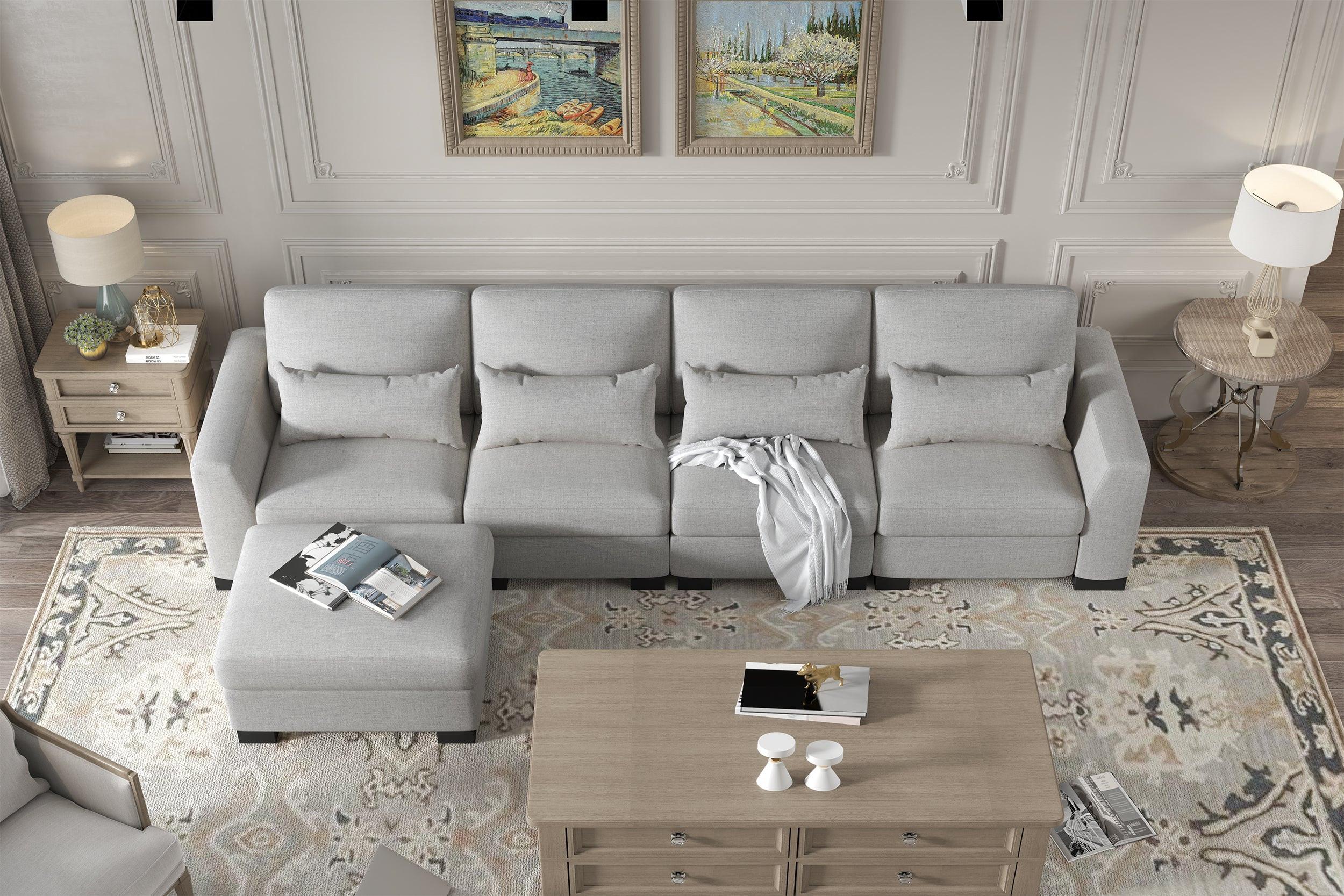 130' Modular L-Shaped Sofa with Storage Ottoman.