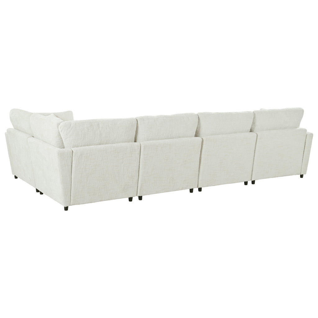 Rear view of modular U-shaped sectional sofa showing clean lines and uniform back cushions for a sleek finish.