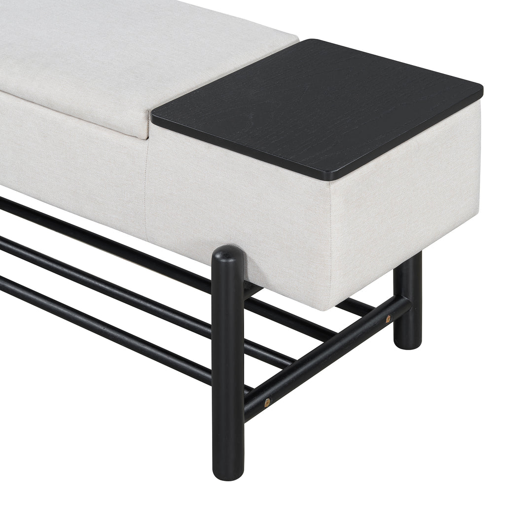 TREXM Farmhouse Upholstered Storage Bench with Hidden Compartment, Modern Entryway Bench for Living Room, Entryway, and Hallways (Black)