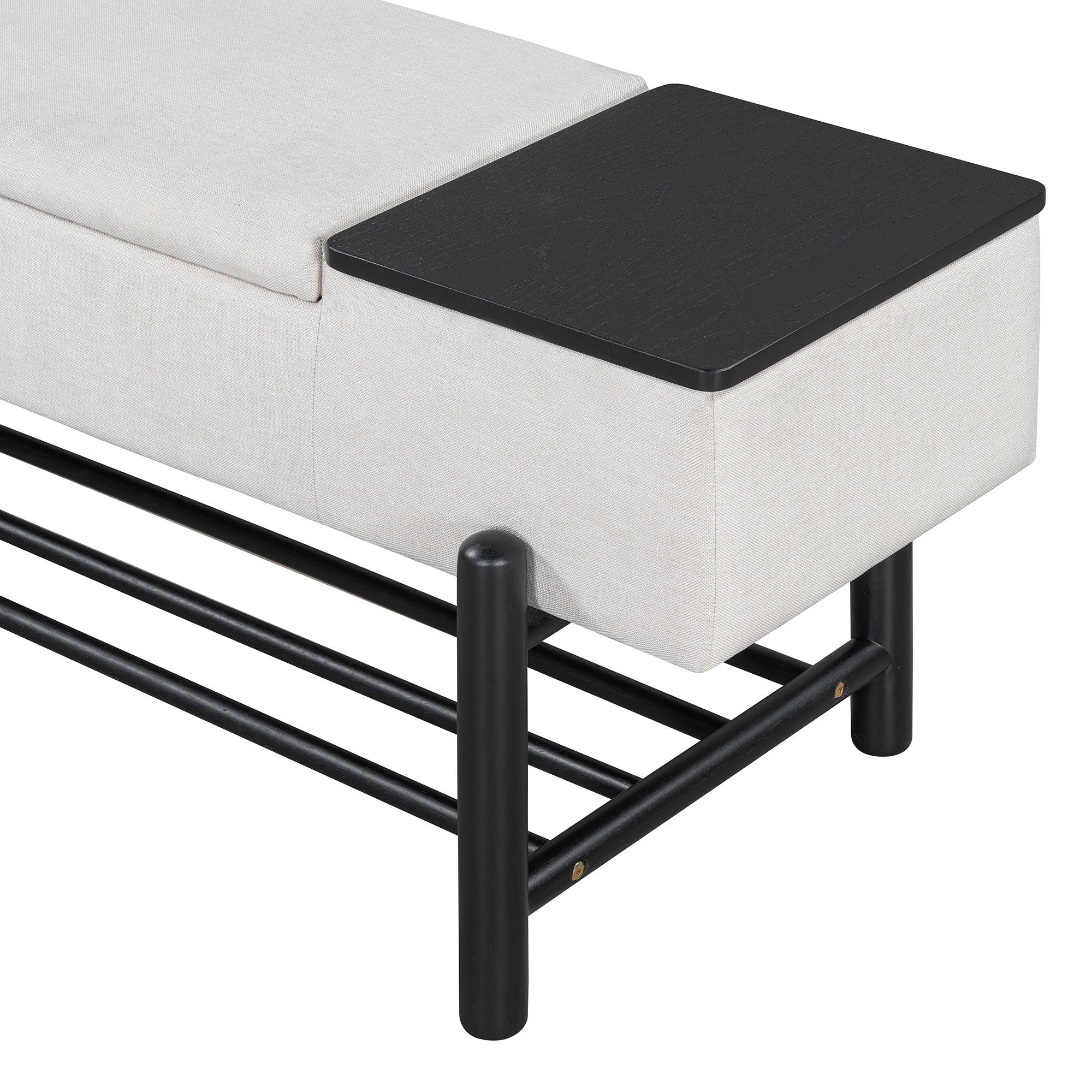 TREXM Farmhouse Upholstered Storage Bench with Hidden Compartment, Modern Entryway Bench for Living Room, Entryway, and Hallways (Black)